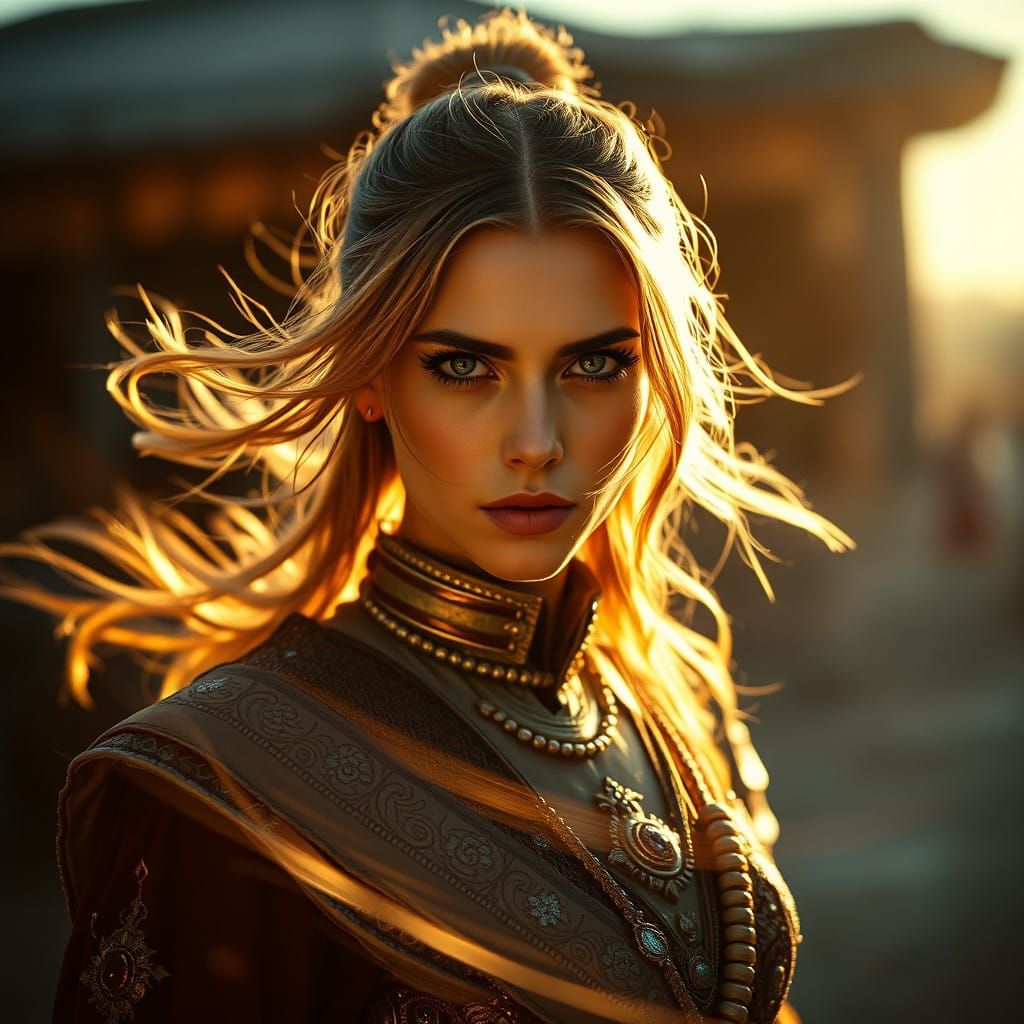 Golden Hour Heroine Captured in Cinematic Silence