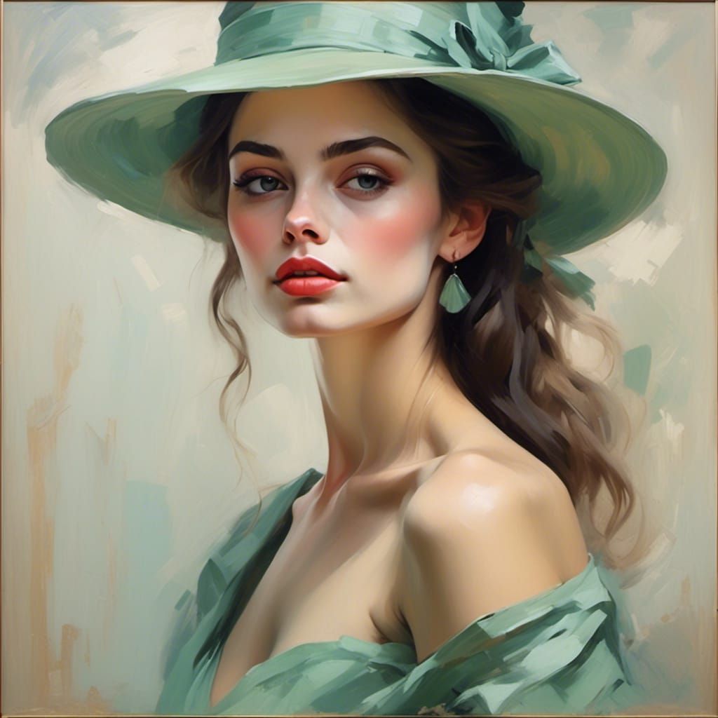 Brunette in Fedora: Oil Painting Portrait
