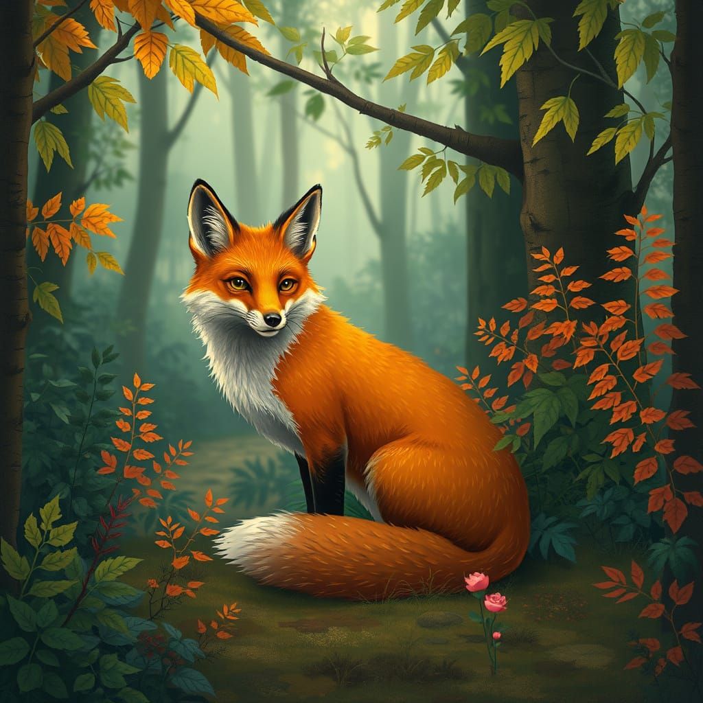 Whimsical Forest Fox in Earthy Tones