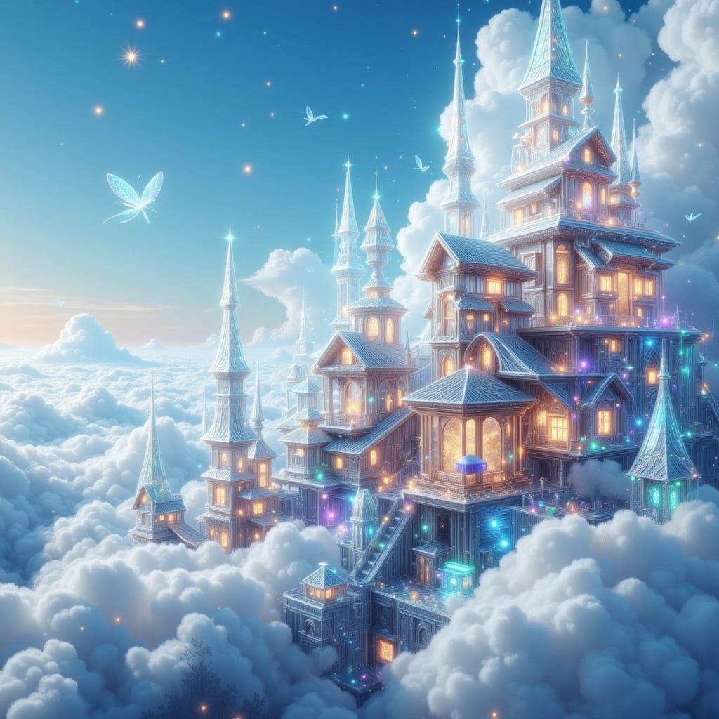 Futuristic Levitating Cityscape with Neon Colors