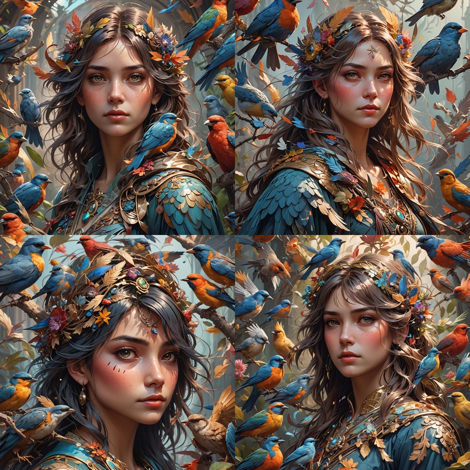 Birds Portrait in Hyperdetailed Art Style