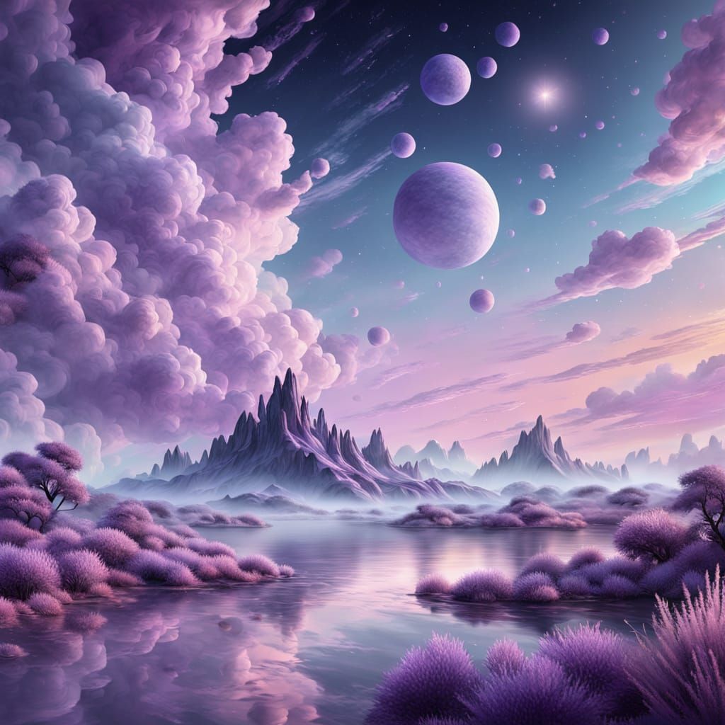 Ethereal Lilac Cosmic Watercolor Dreamscape