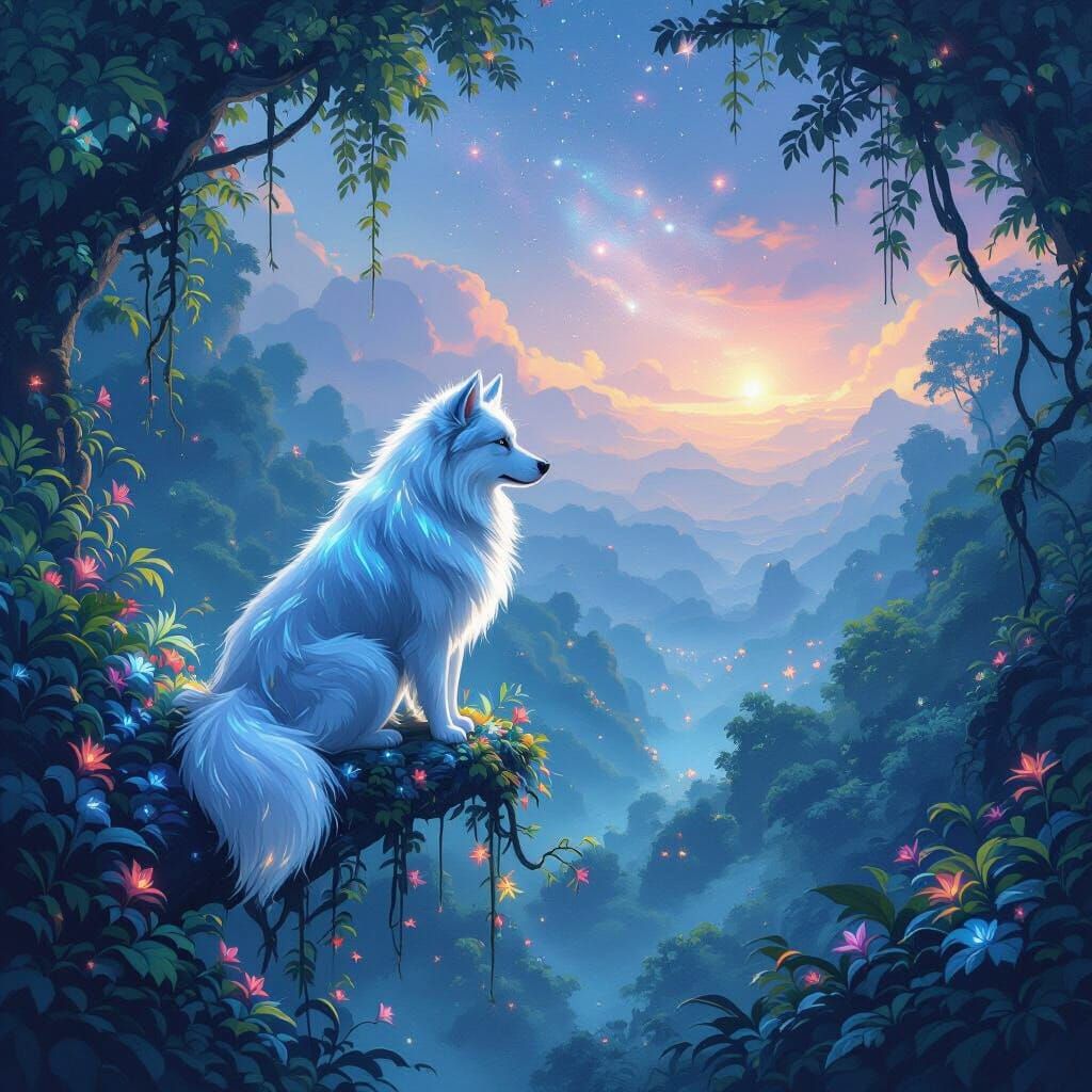 Bioluminescent Dog in Alien Jungle, Fantasy Concept Art