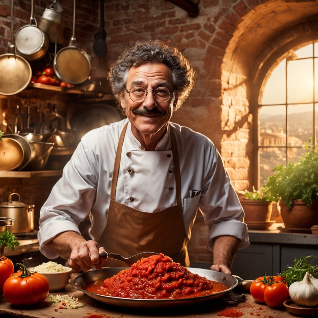 Vibrant Pixar-Style Italian Chef in Cozy Kitchen