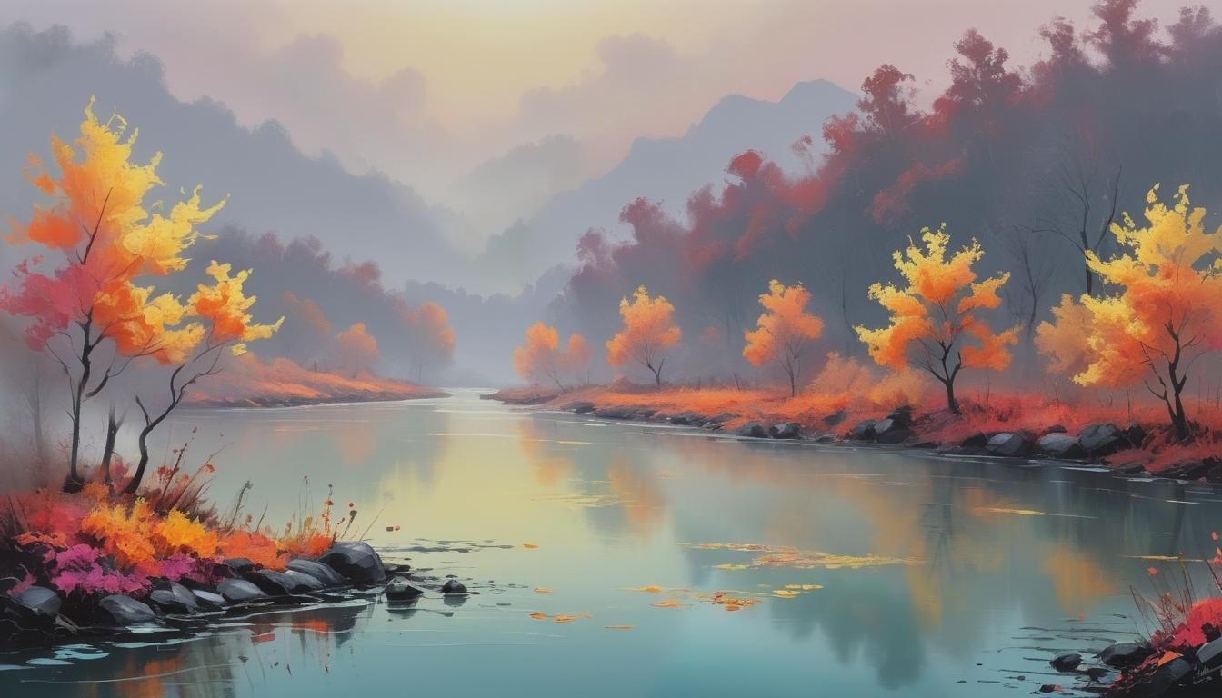 Autumn River: Emotive Impasto Landscape Painting