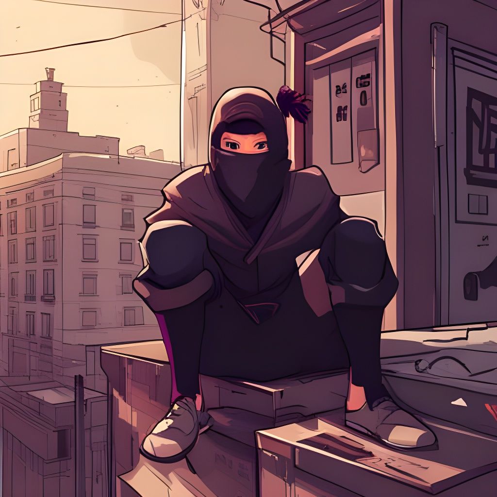Ninja in Shadows: Vibrant Vector Art