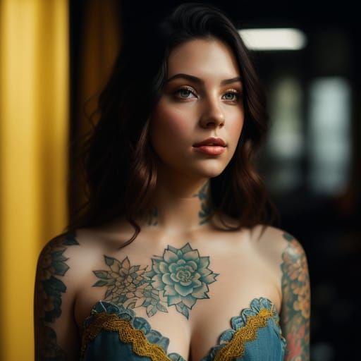 Tattooed Brunette Portrait in Natural Lighting