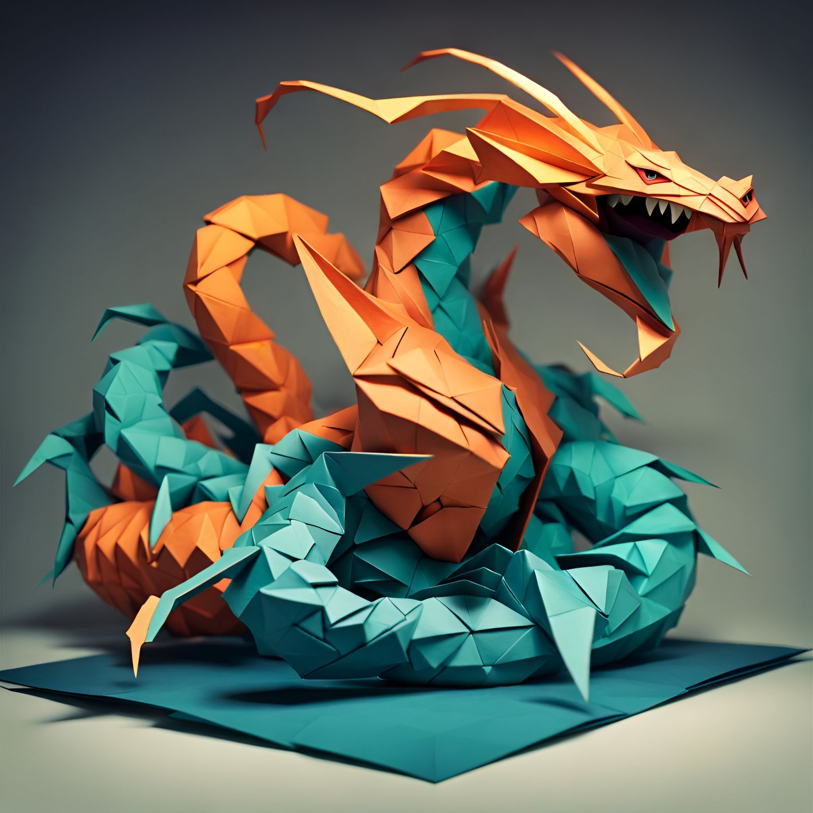 Origami Hydra Papercraft in Art Nouveau Style