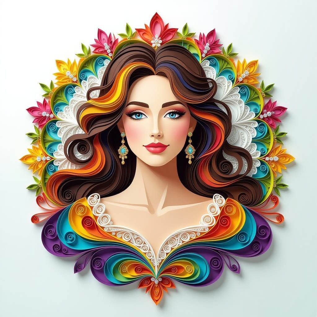 Intricate Rainbow Paper Portrait of a Woman