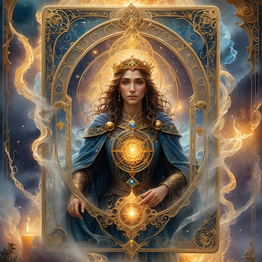 Ornate Tarot Card with Mystical Figure