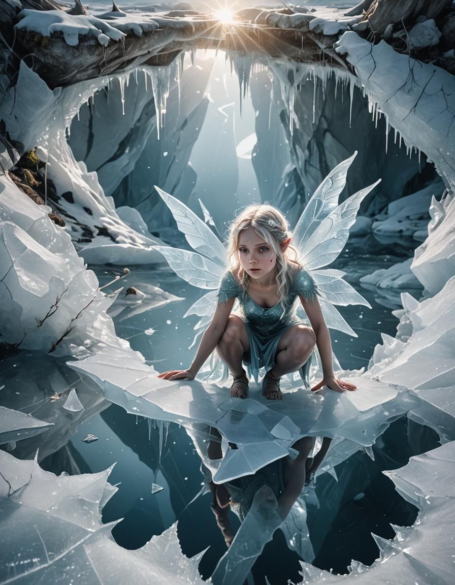 Ice Fairy on Frozen Lake: Surreal Digital Art