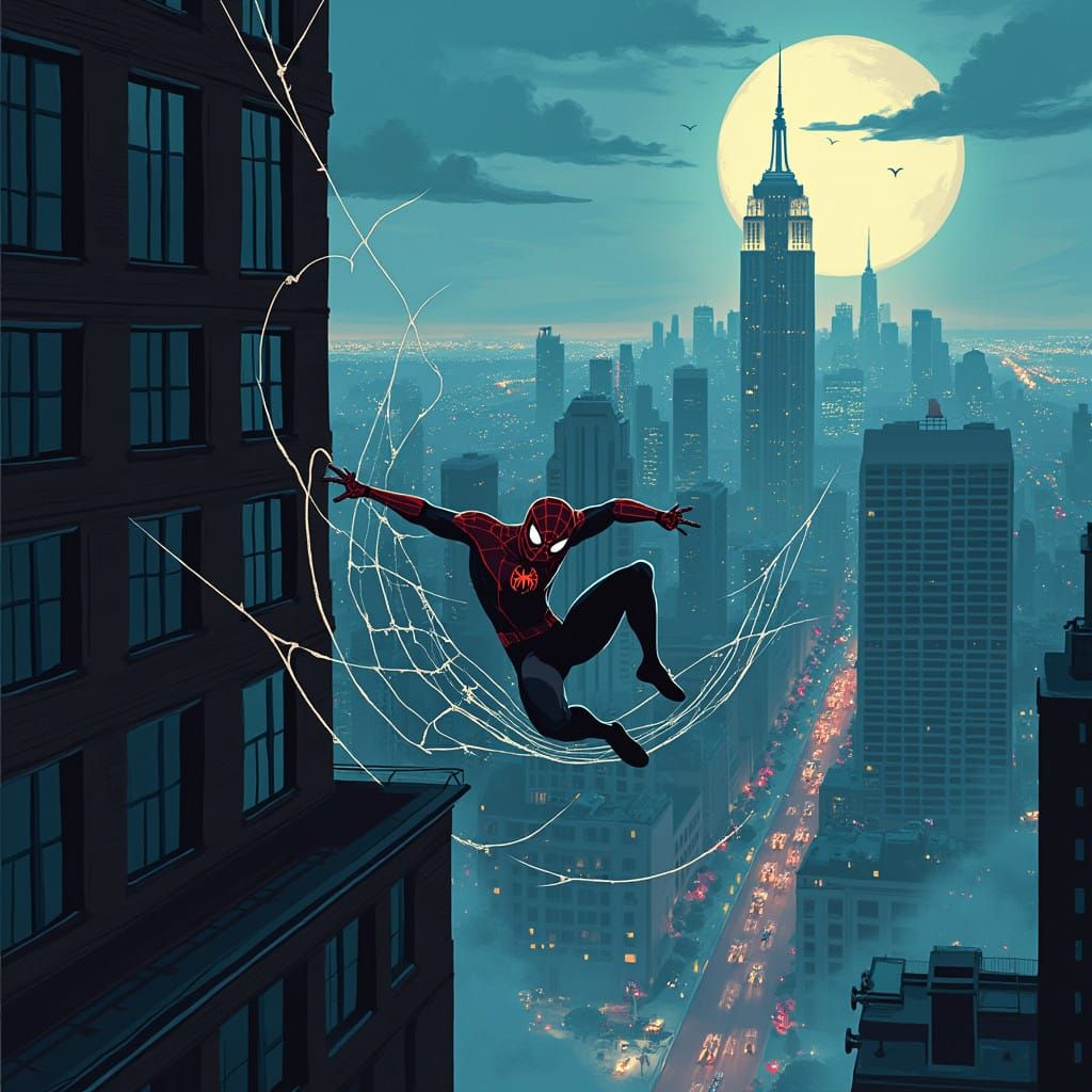 Vibrant New York Cityscape with Spiderman's Web