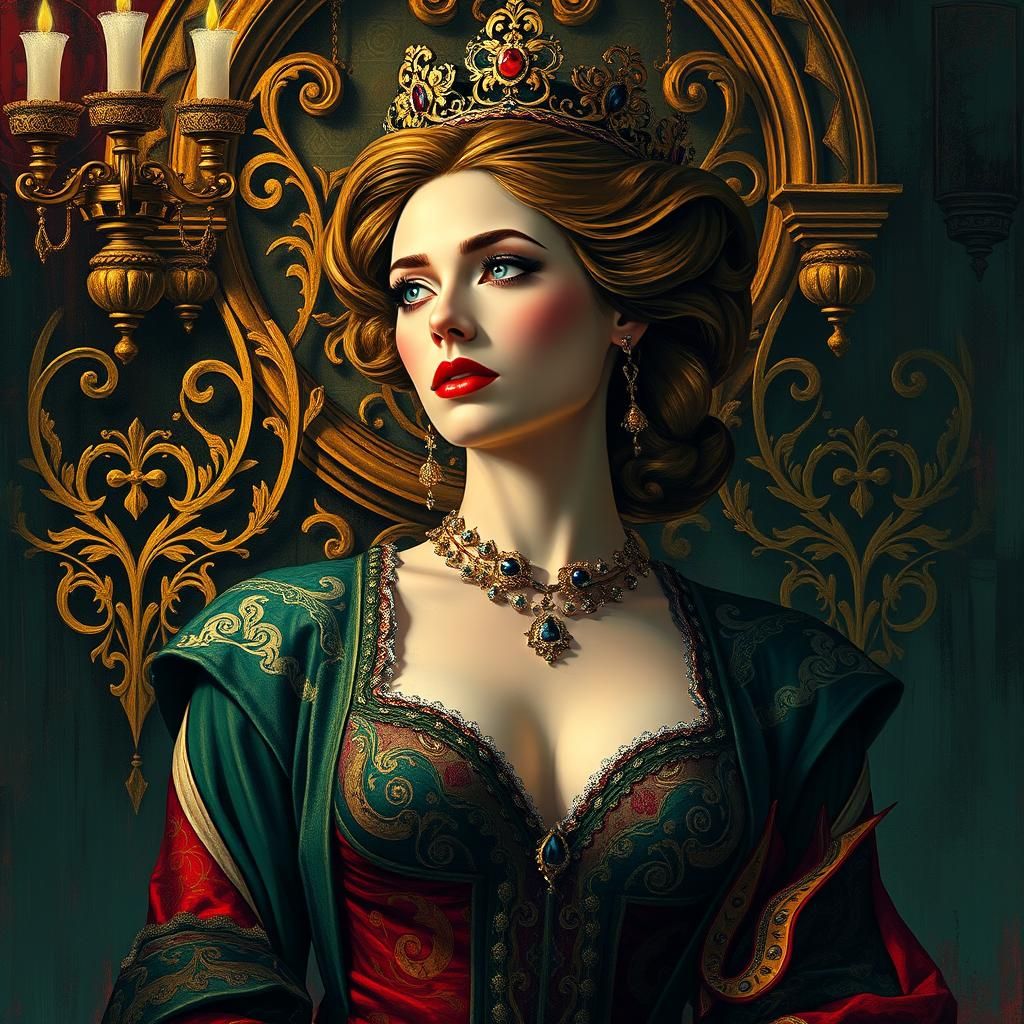 Opulent Gothic Portrait with Gold Filigree, in Klimt Style