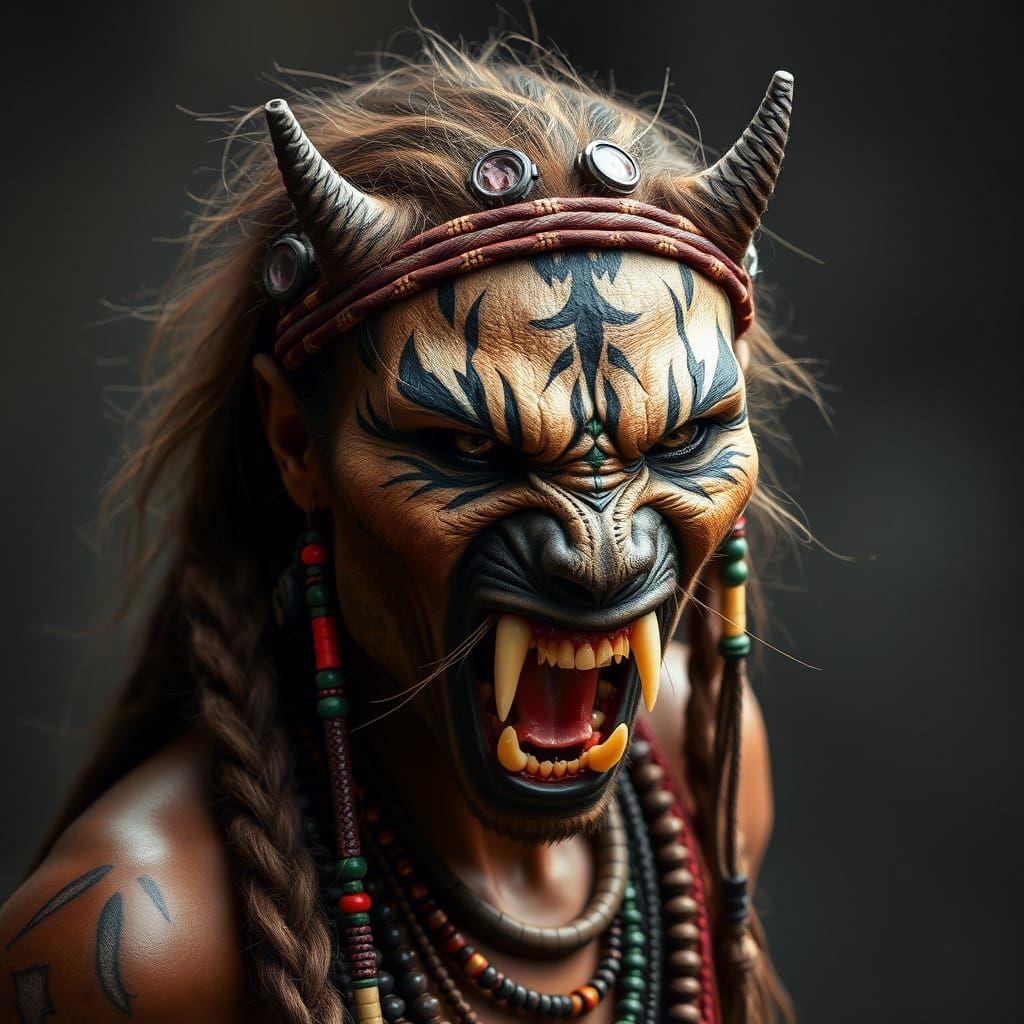 Tribal Warrior Woman in Feral Attire