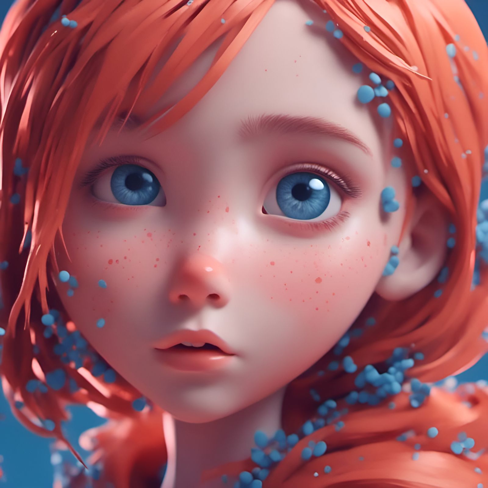 Chibi Girl with Big Blue Eyes in 3D Animation
