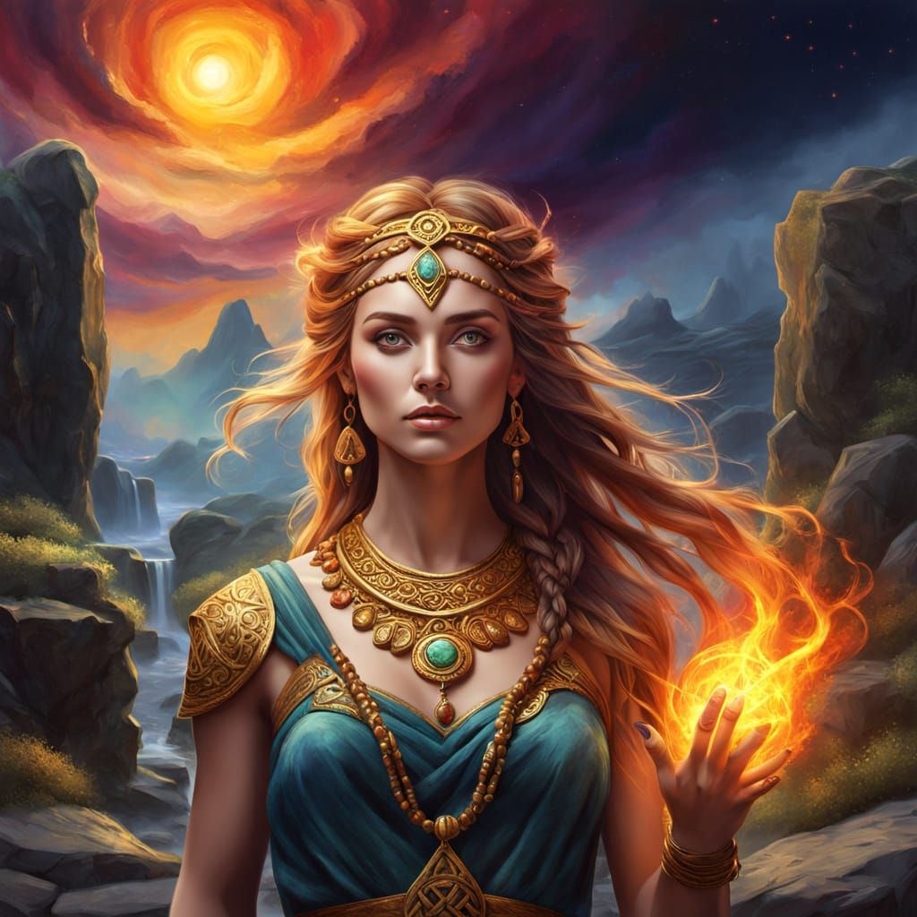 Celtic Warrior Woman in Twilight Digital Painting