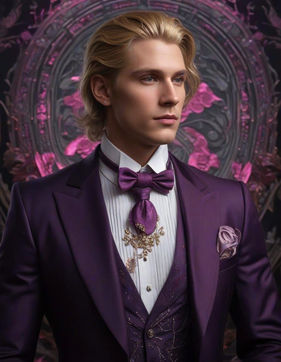 Mysterious Blond Aristocrat in Purple Tuxedo