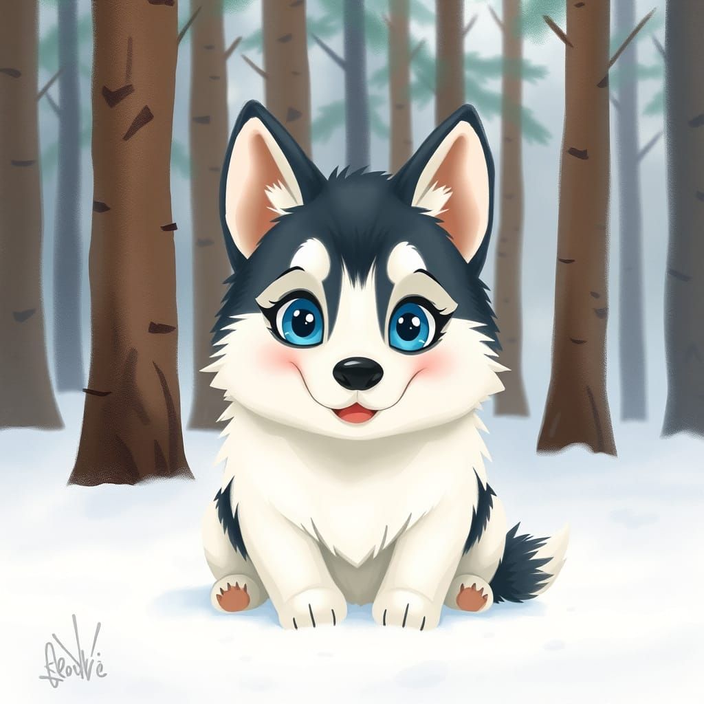 Whimsical Husky in a Winter Wonderland