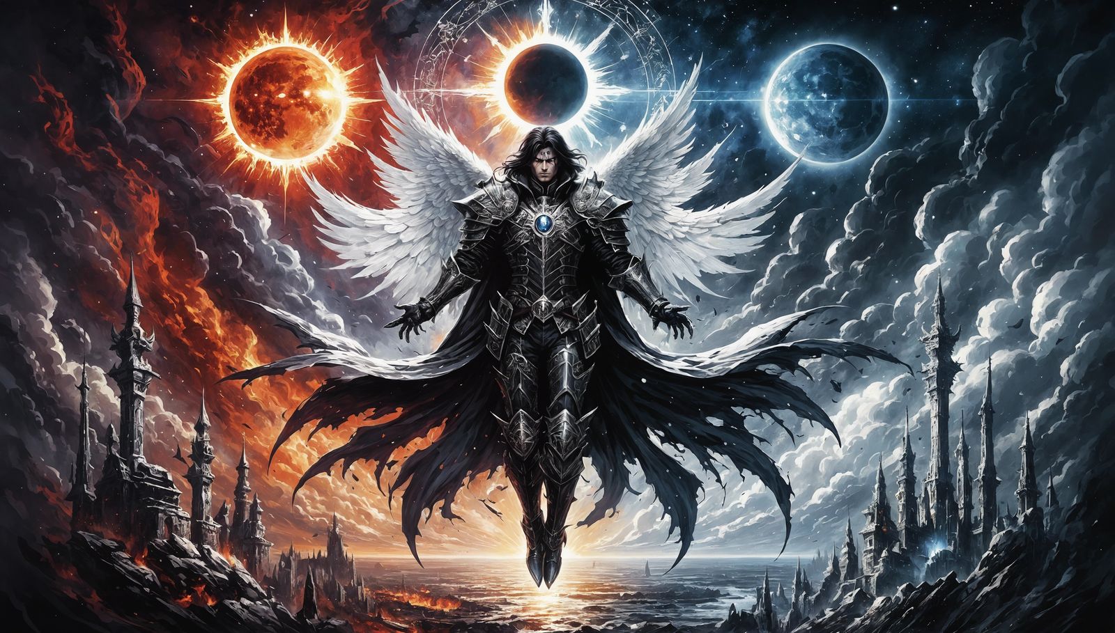 Warrior Between Heaven and Hell: Fantasy Illustration