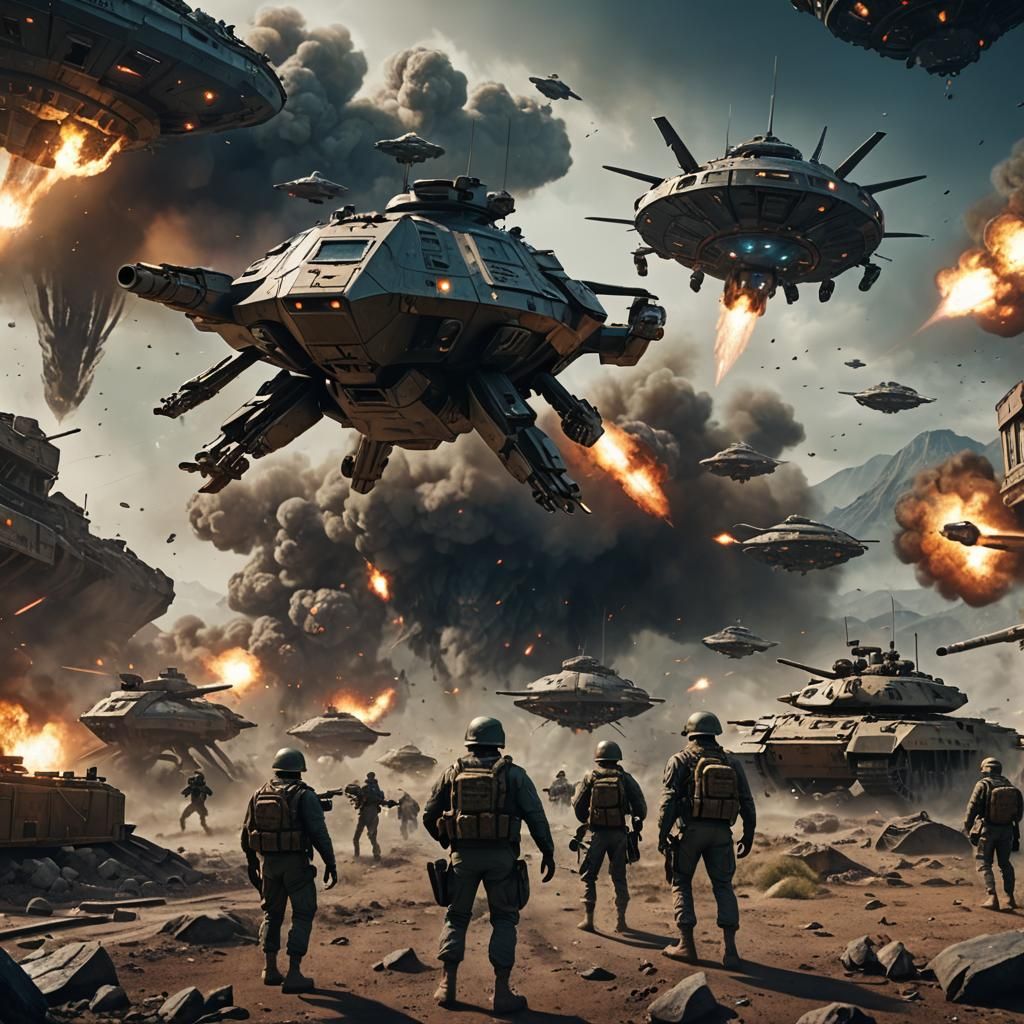 Army Soldiers Fight Alien Invasion in Detailed Matte Paintin...