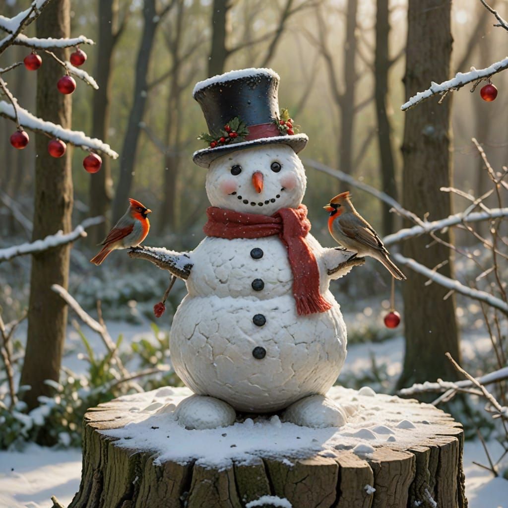 Whimsical Christmas Snowman Scene in Intimate Macro Style