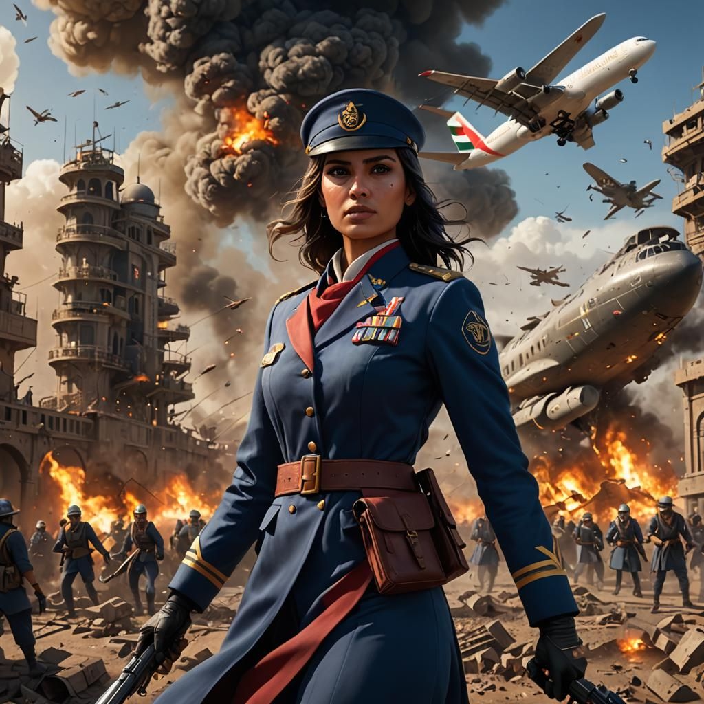 Flight Attendant Warrior: Detailed Matte Painting