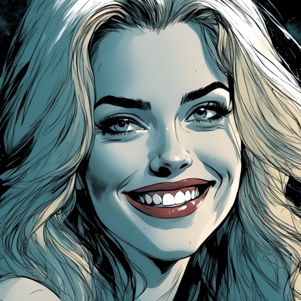 Pretty Woman Smiling in Comic Book Style