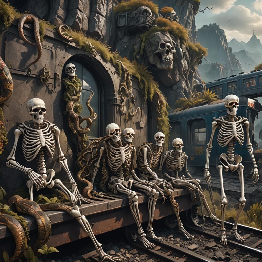 Skeletons with Flashing Eyes Fantasy Concept Art