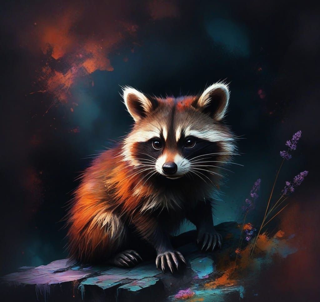Vibrant Raccoon Illuminated in Midnight Splendor