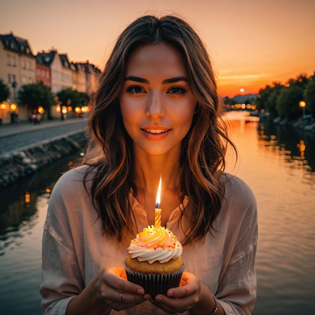 Surreal Long Exposure: Woman with Birthday Cupcake