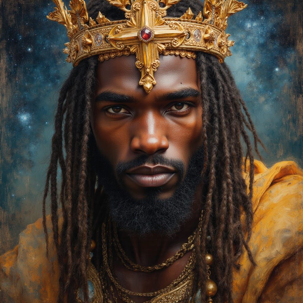 Rugged God King Portrait in Divine Oil Style