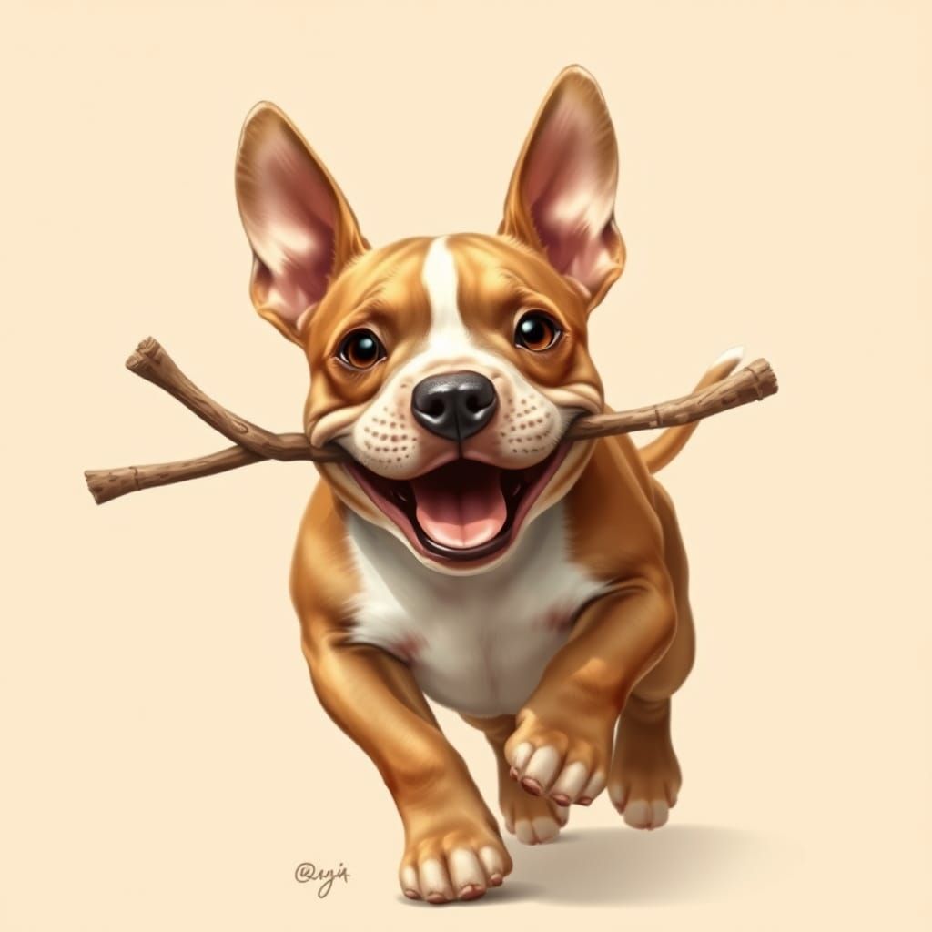 Joyful Pit Bull Puppy in Whimsical Illustration Style