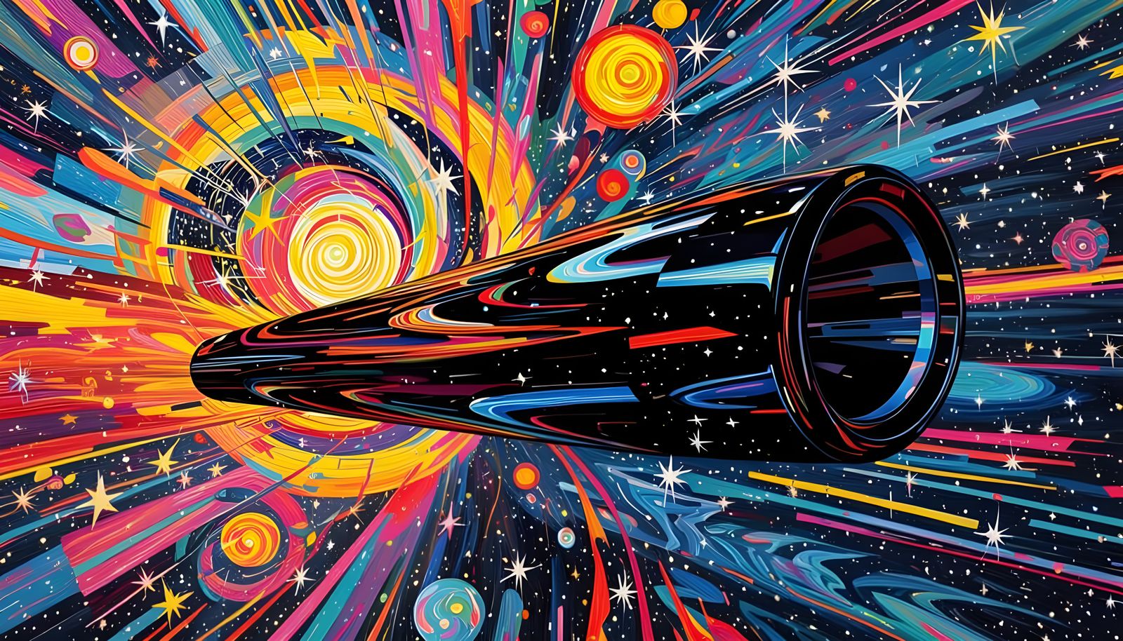 Abstract Metallic Cylinder Reflecting Cosmic Star Swirls