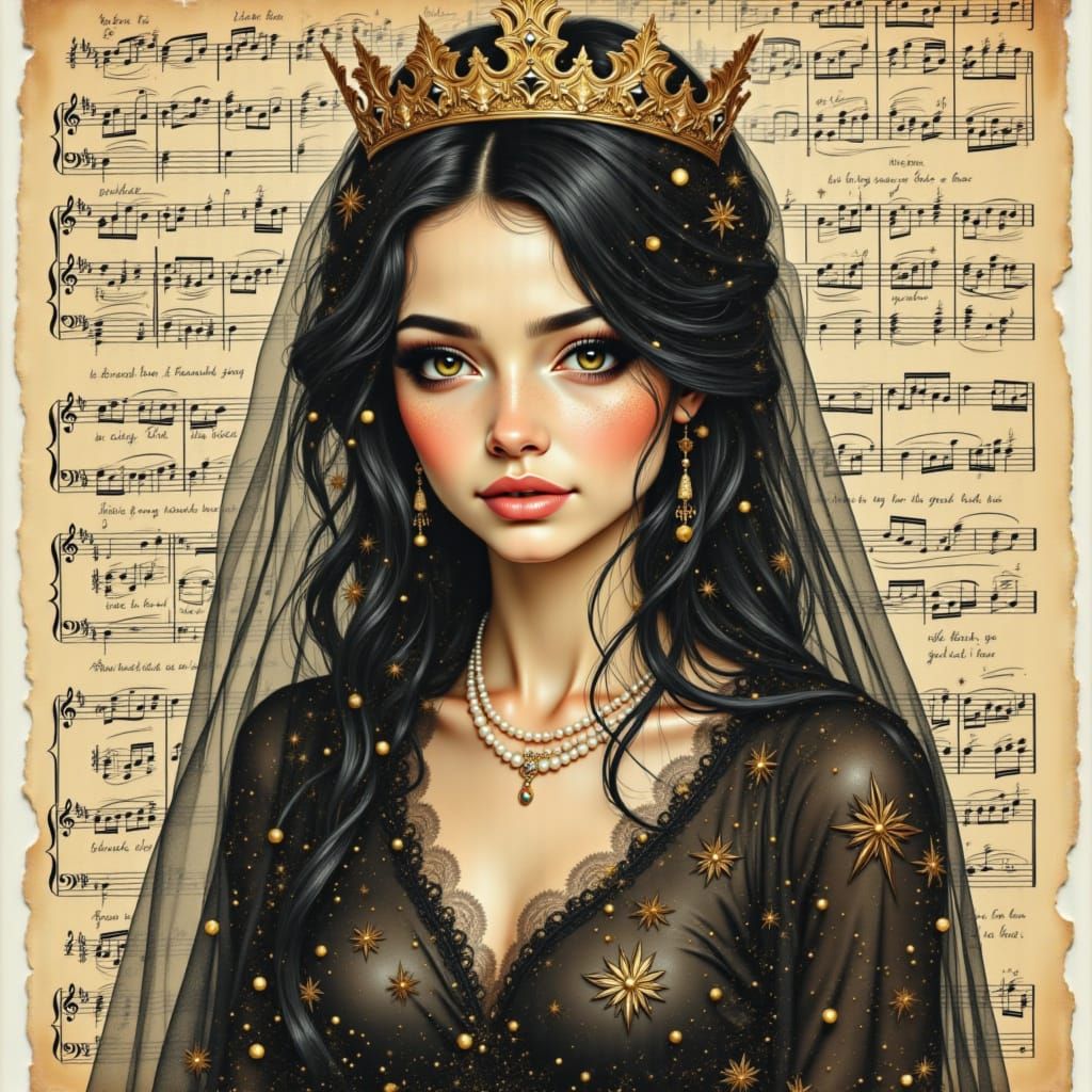 Musical Portrait of Woman in Gold and Black