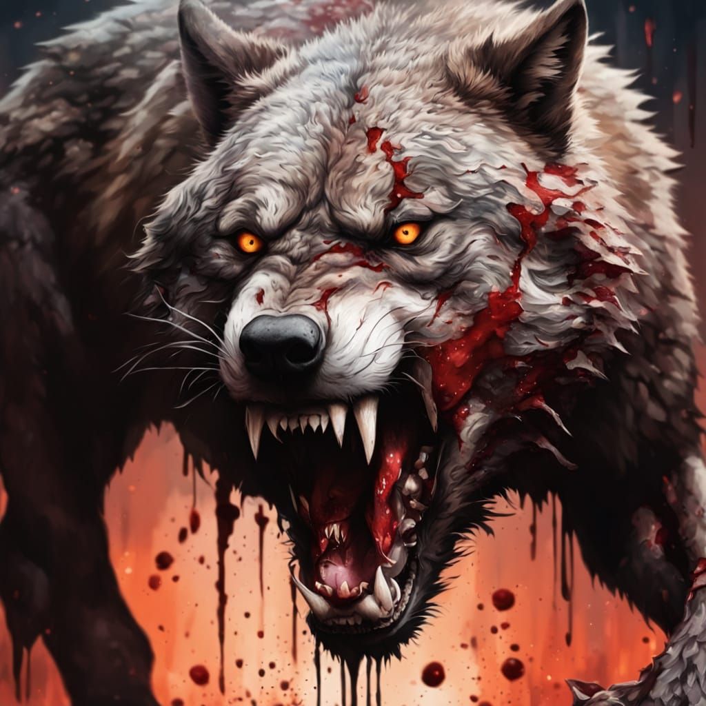 Fierce Wolf and Bear Battle in Dark Fantasy Art