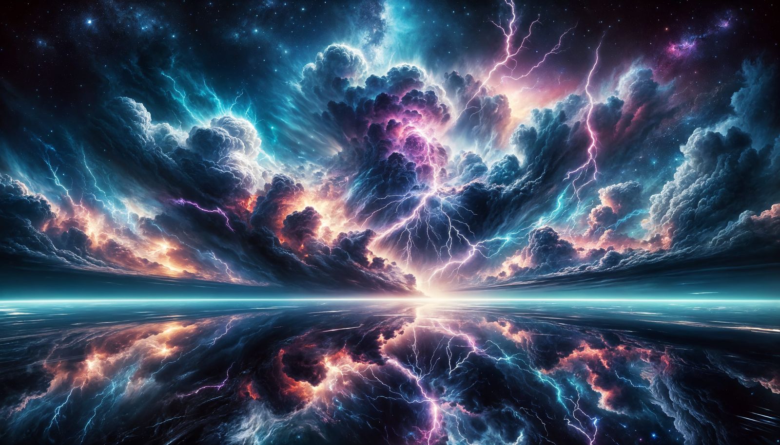 Vibrant Cosmic Storm over Glittering Ocean