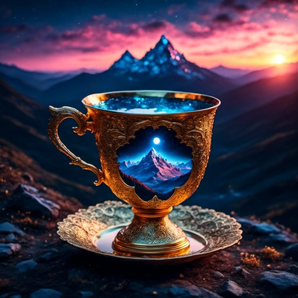 Golden Cup Reflecting Mountain Sunset
