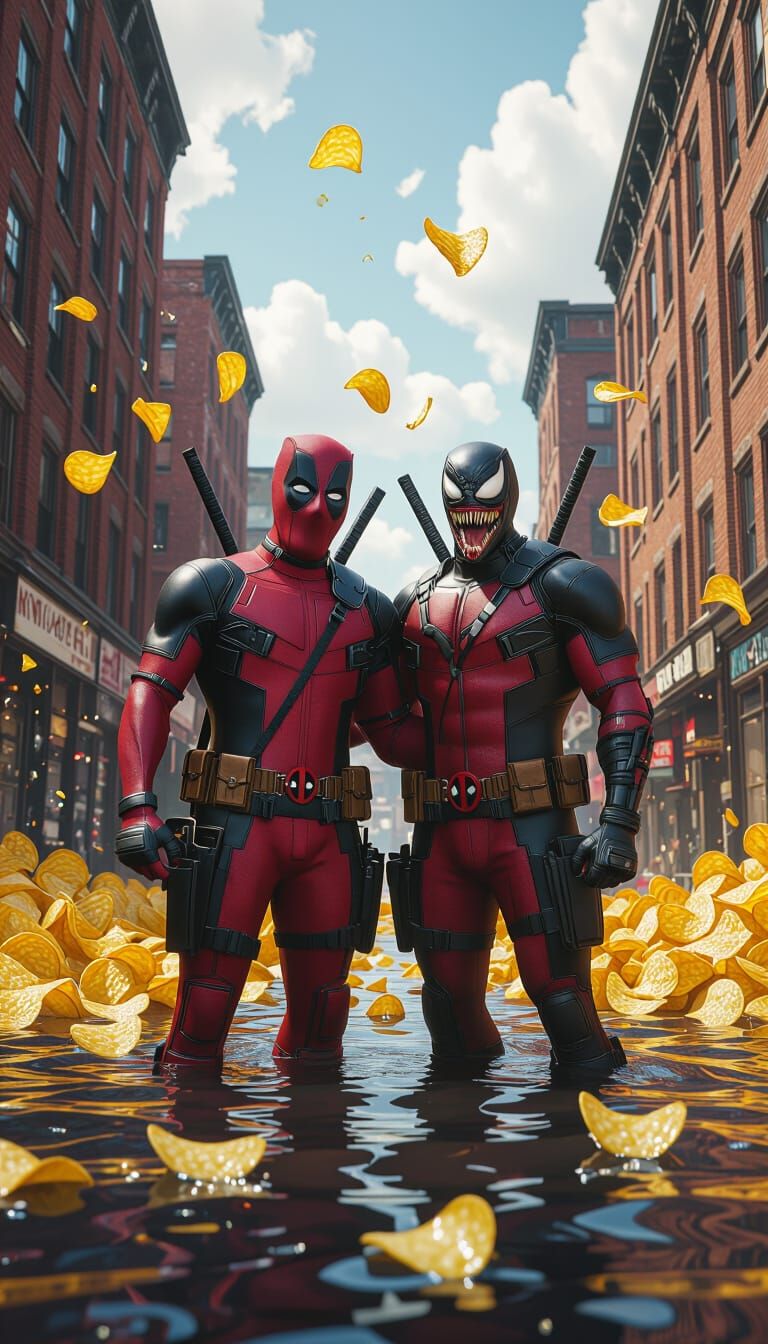 Deadpool and Venom in Golden Chip Flood