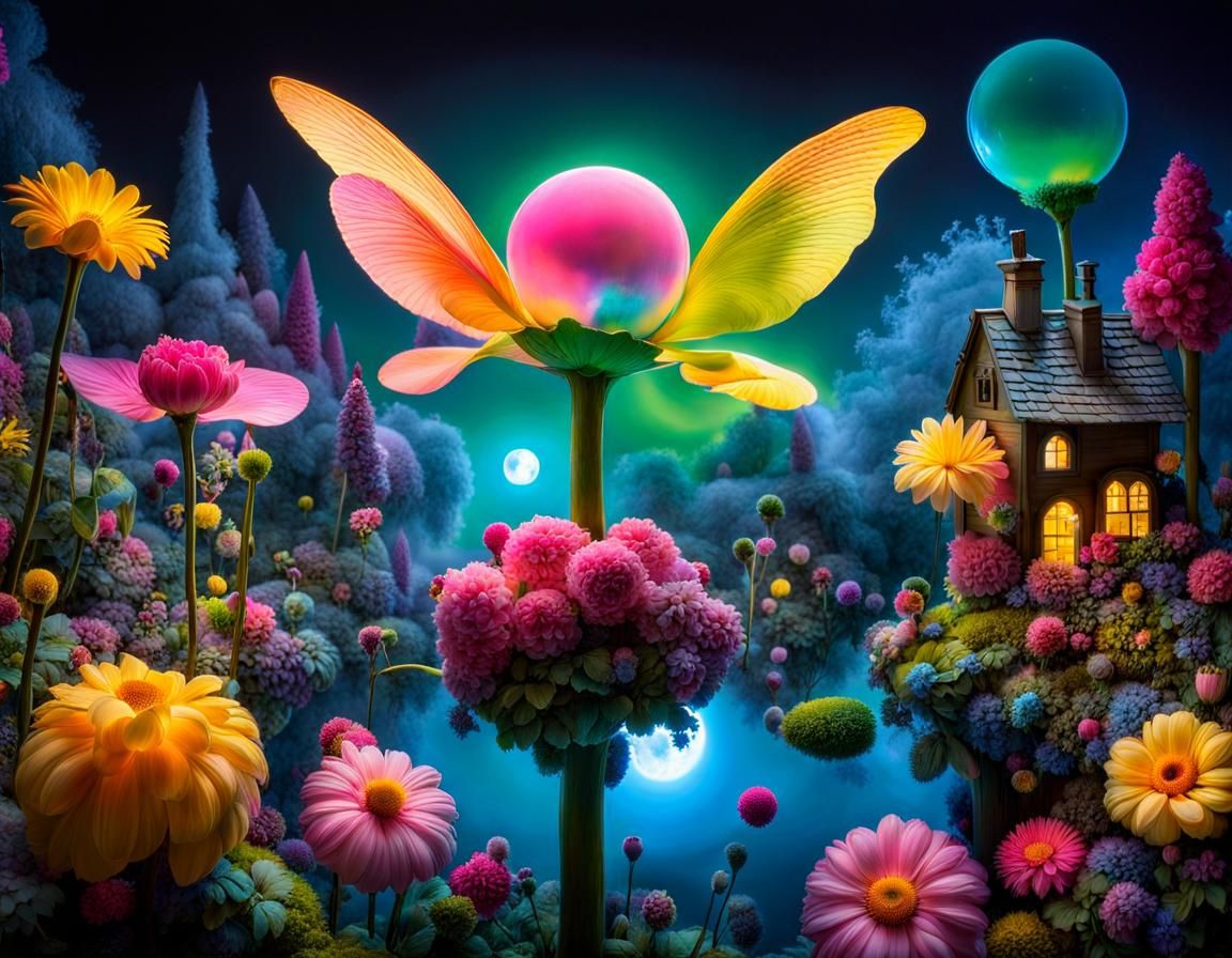 Vibrant Flower Village in Cuteville, Abstract Impressionism