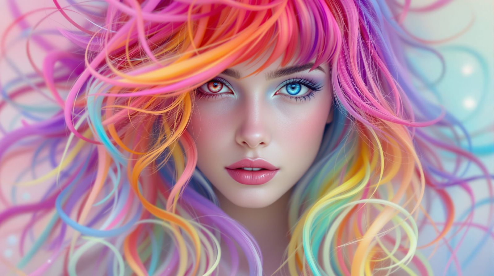 Rainbow Hair Portrait in Art Nouveau Style
