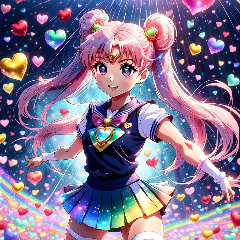 Glittering Anime Sailor Scout in Rainbow Hearts