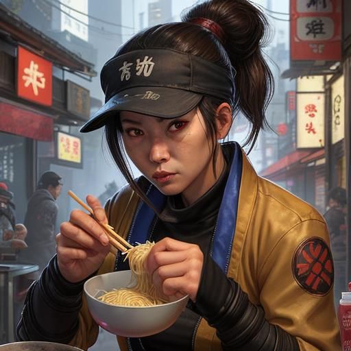 Cyberpunk Street Samurai Noodles in Shadowrun World