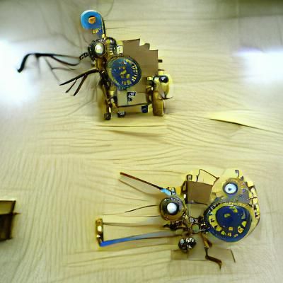 Detailed Clockwork Robots in Steampunk Style