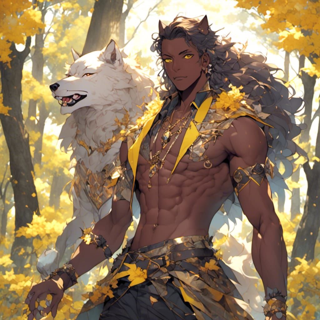 Hyperreal Wolf-Tailed Ranger with Yellow Eyes