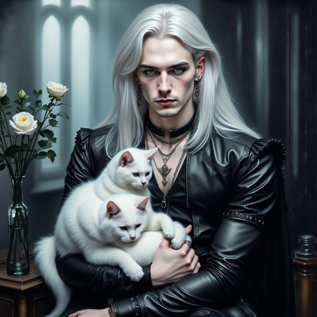 Ethereal Goth Prince with Feline Companion
