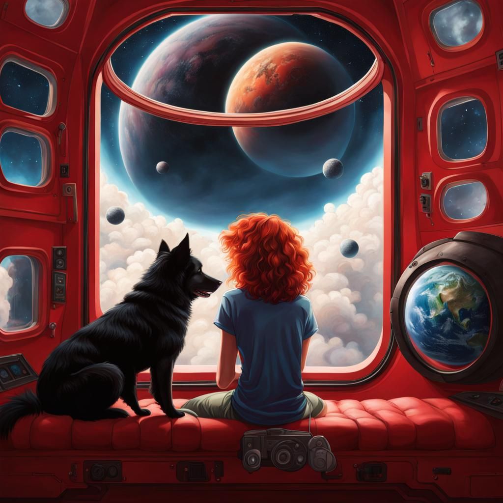 Teen and Dog on Spaceship in Hyperrealism