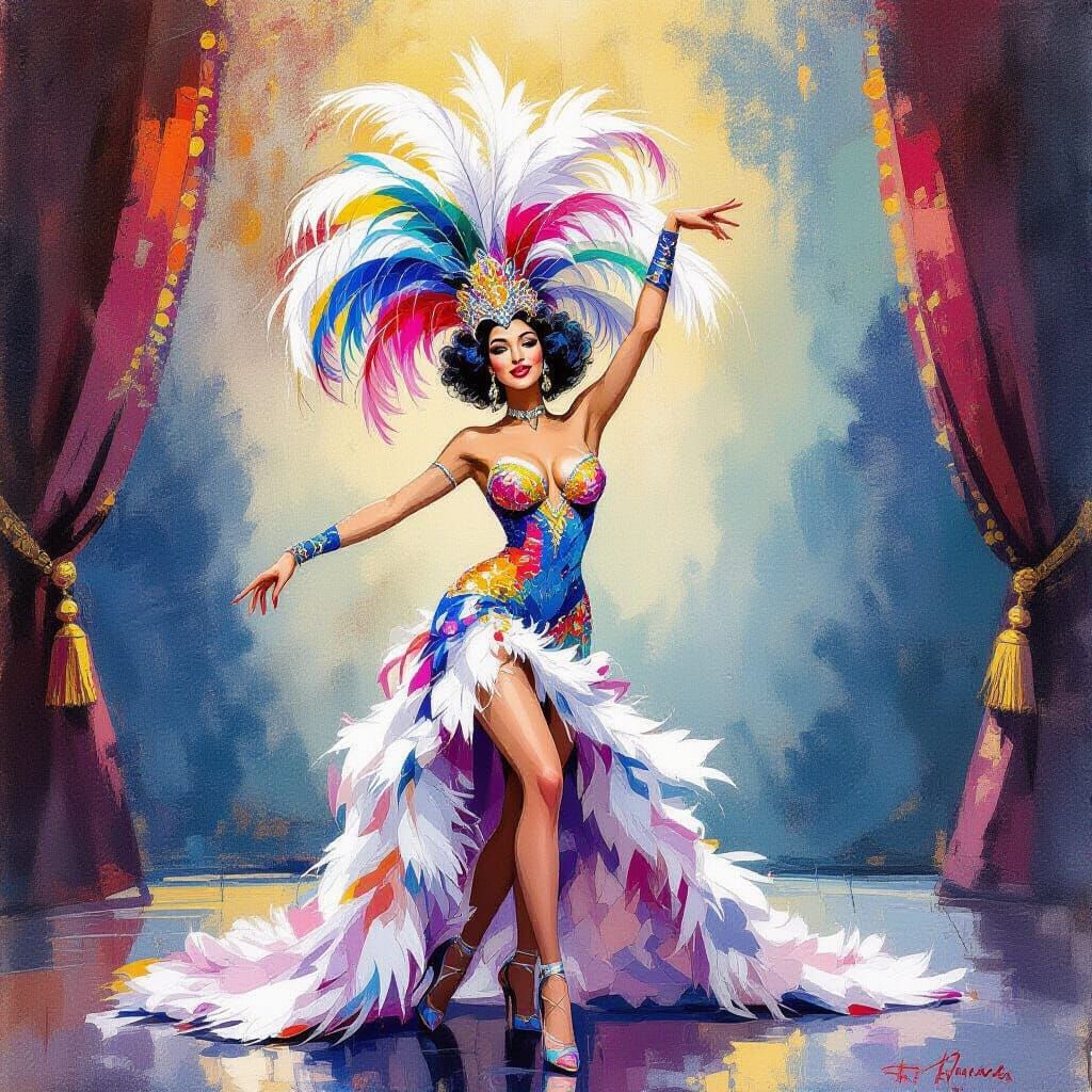 Cabaret Dancer in Gouache-Watercolor Impressionist Style