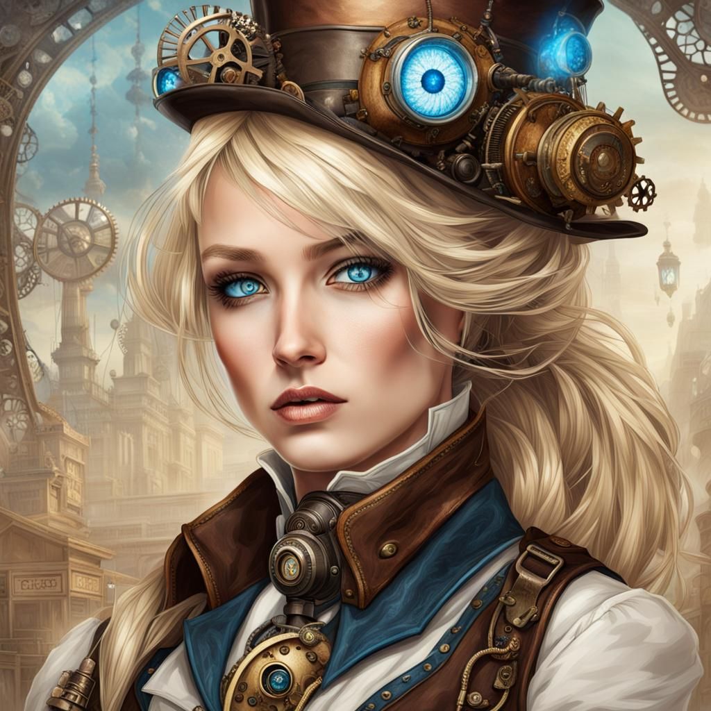 Steampunk Portrait of a Blue-Eyed Blonde