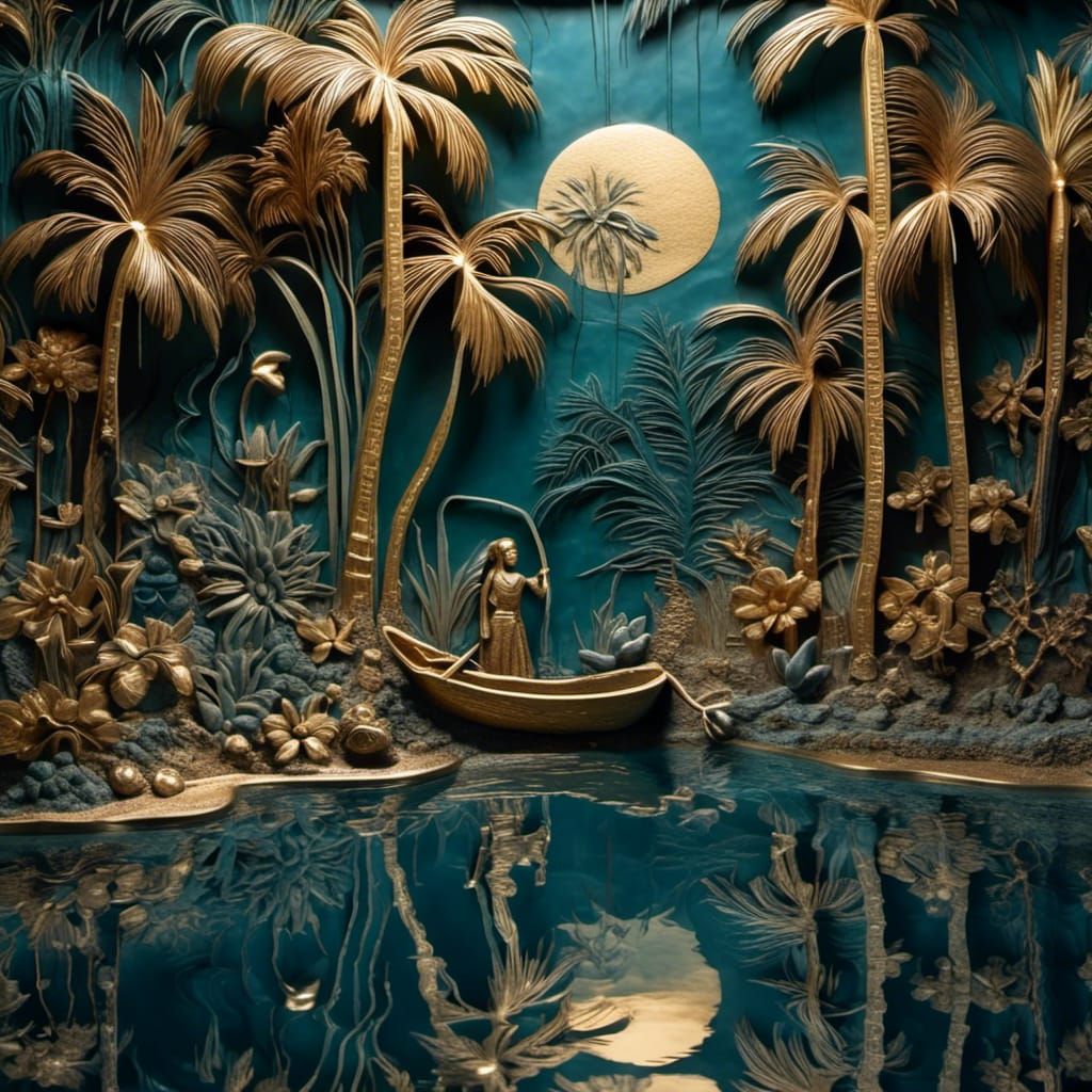 Hyperrealistic Garden Bas Relief with Bathing Woman