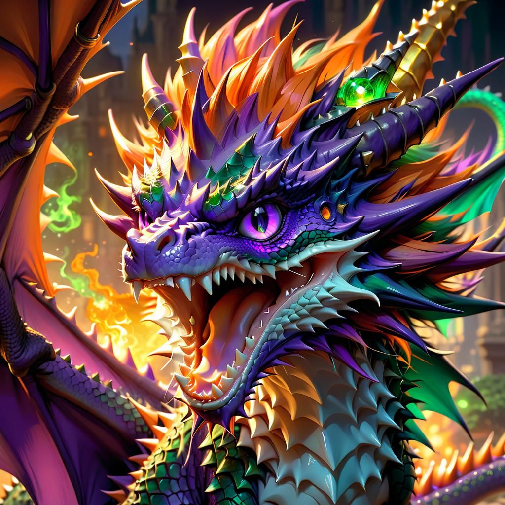 Adorable Mythical Dragon Roaring in Anime Style